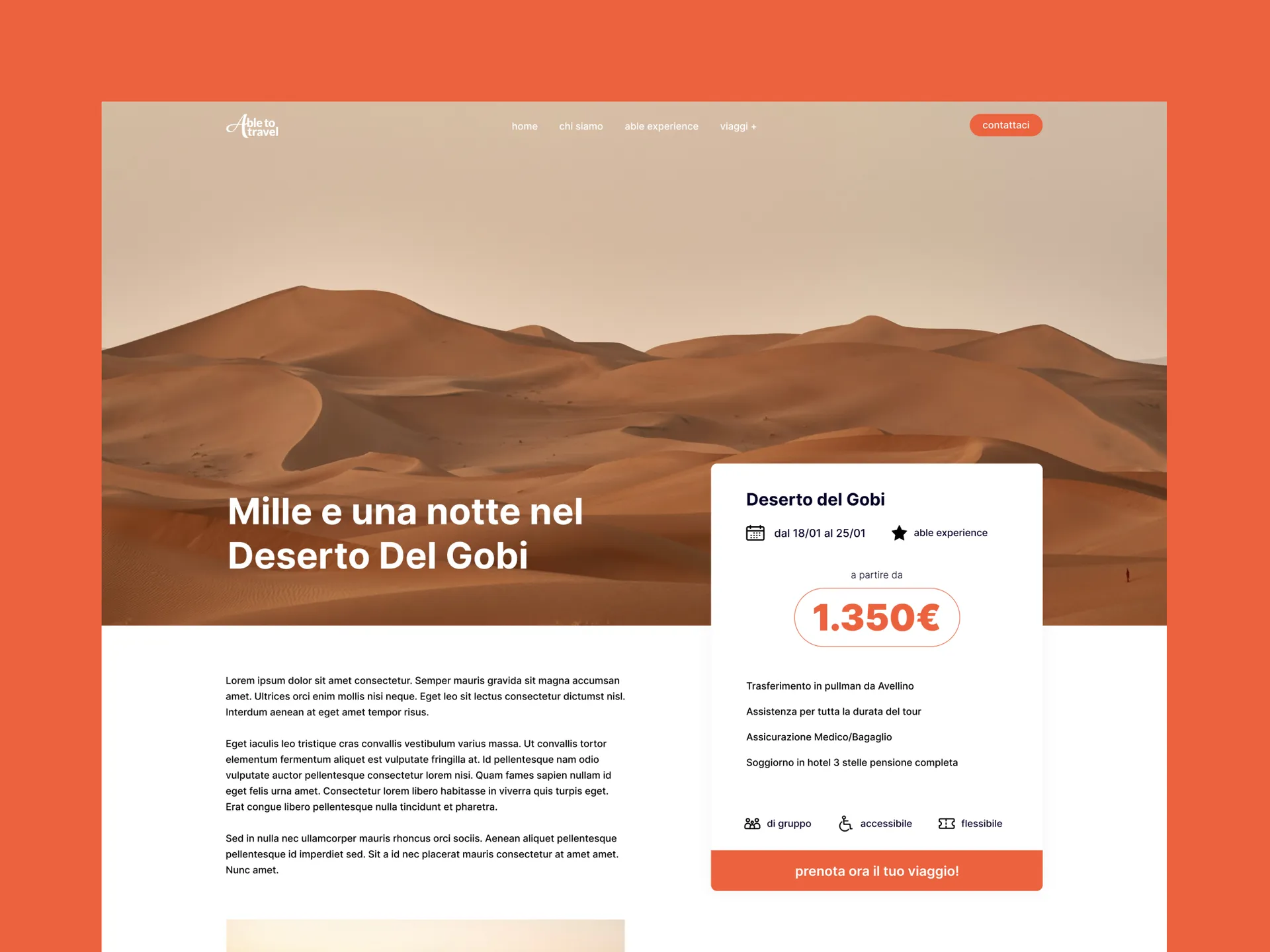 Pagina del viaggio nel deserto del Gobi di Able To Travel