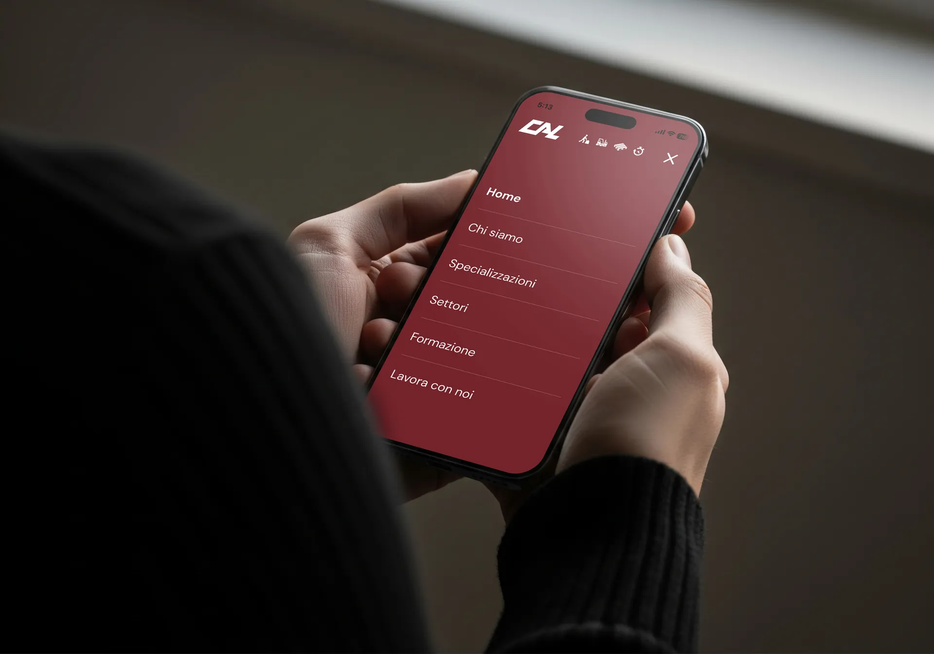 Mockup del menu mobile del sito web CAL