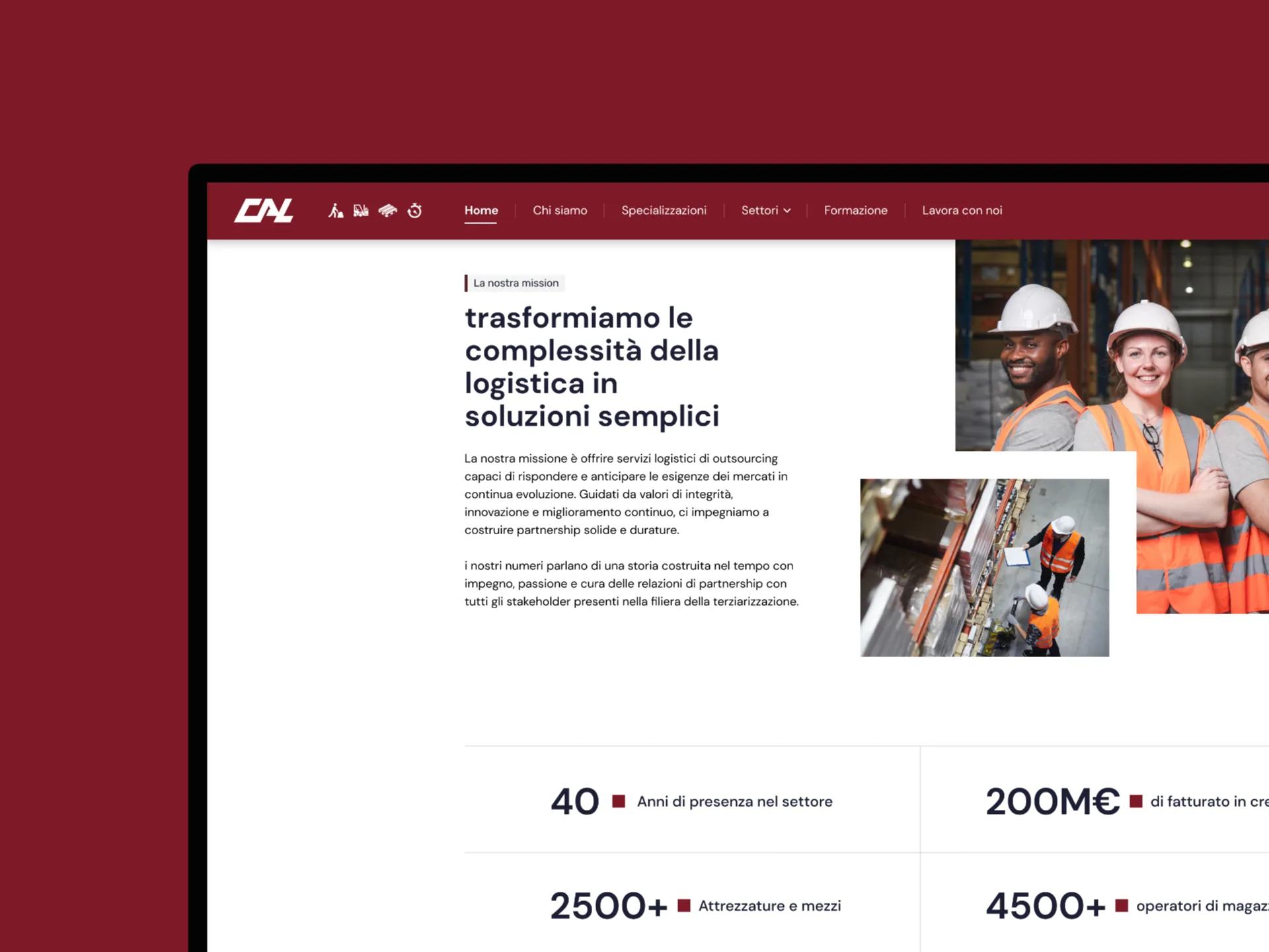 Interfaccia della sezione mission del sito web CAL