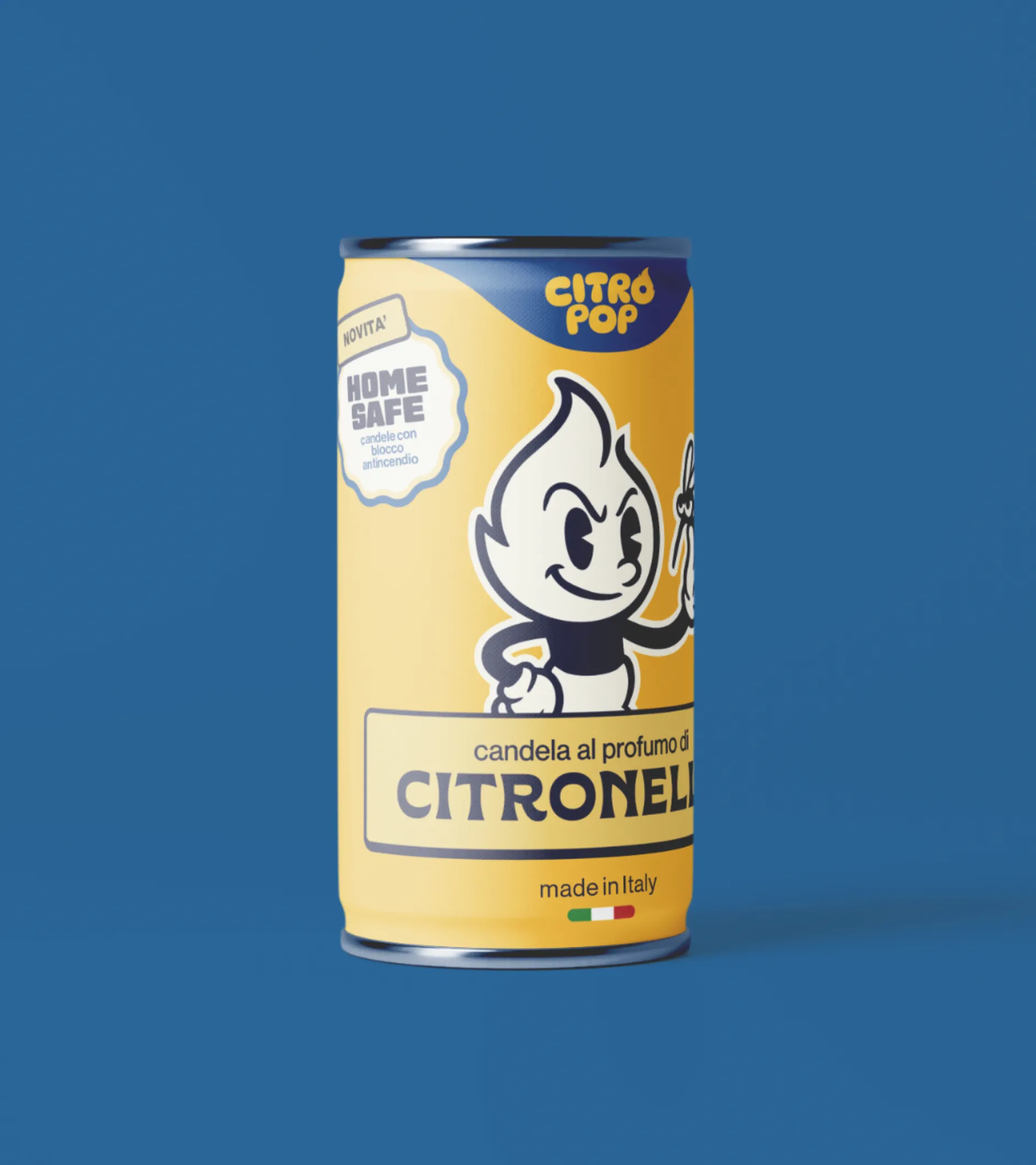 Candela CitroPop alla citronella su fondo blu