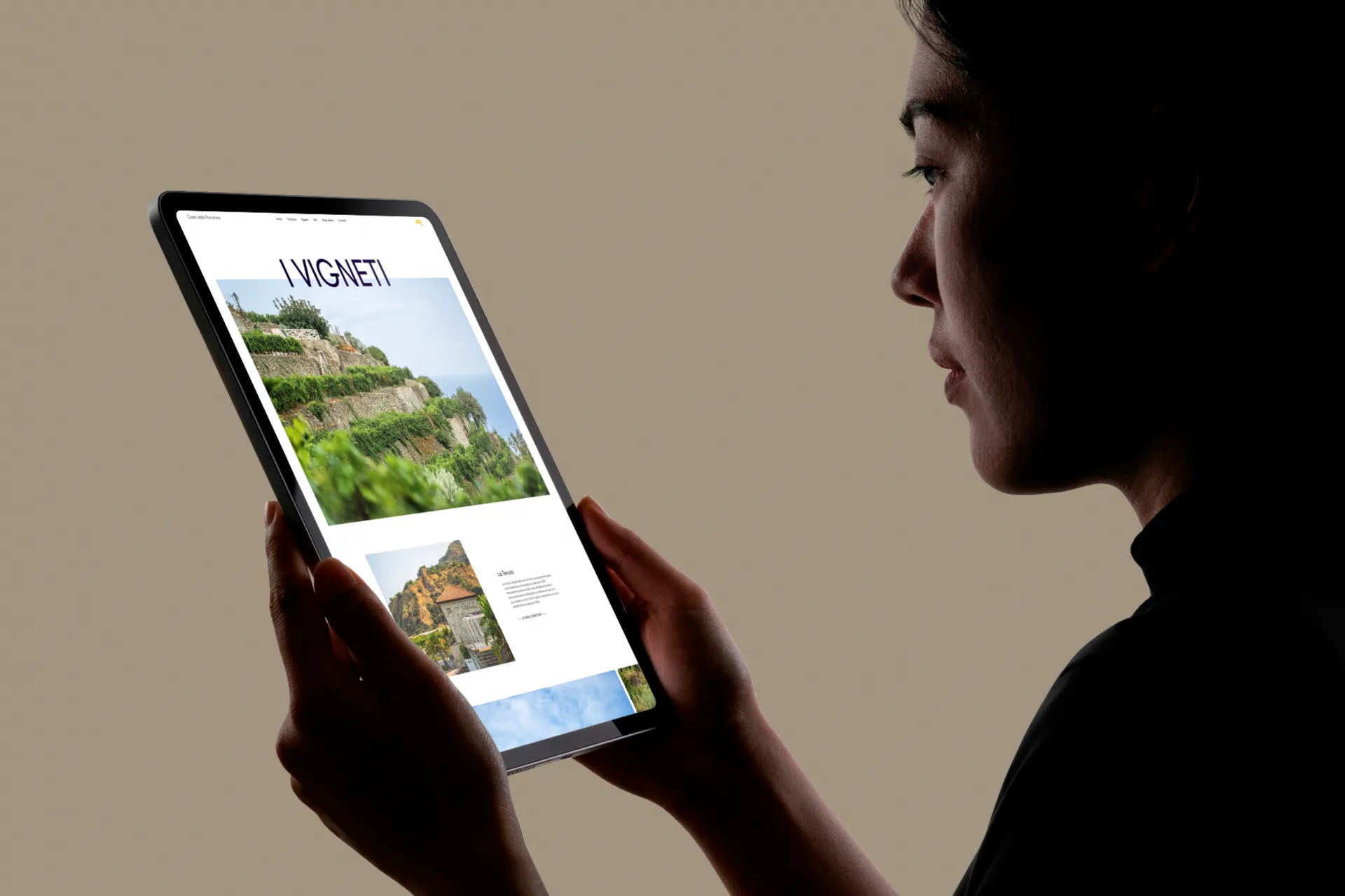 Pagina dei vigneti Costa delle Parracine visualizzata su tablet