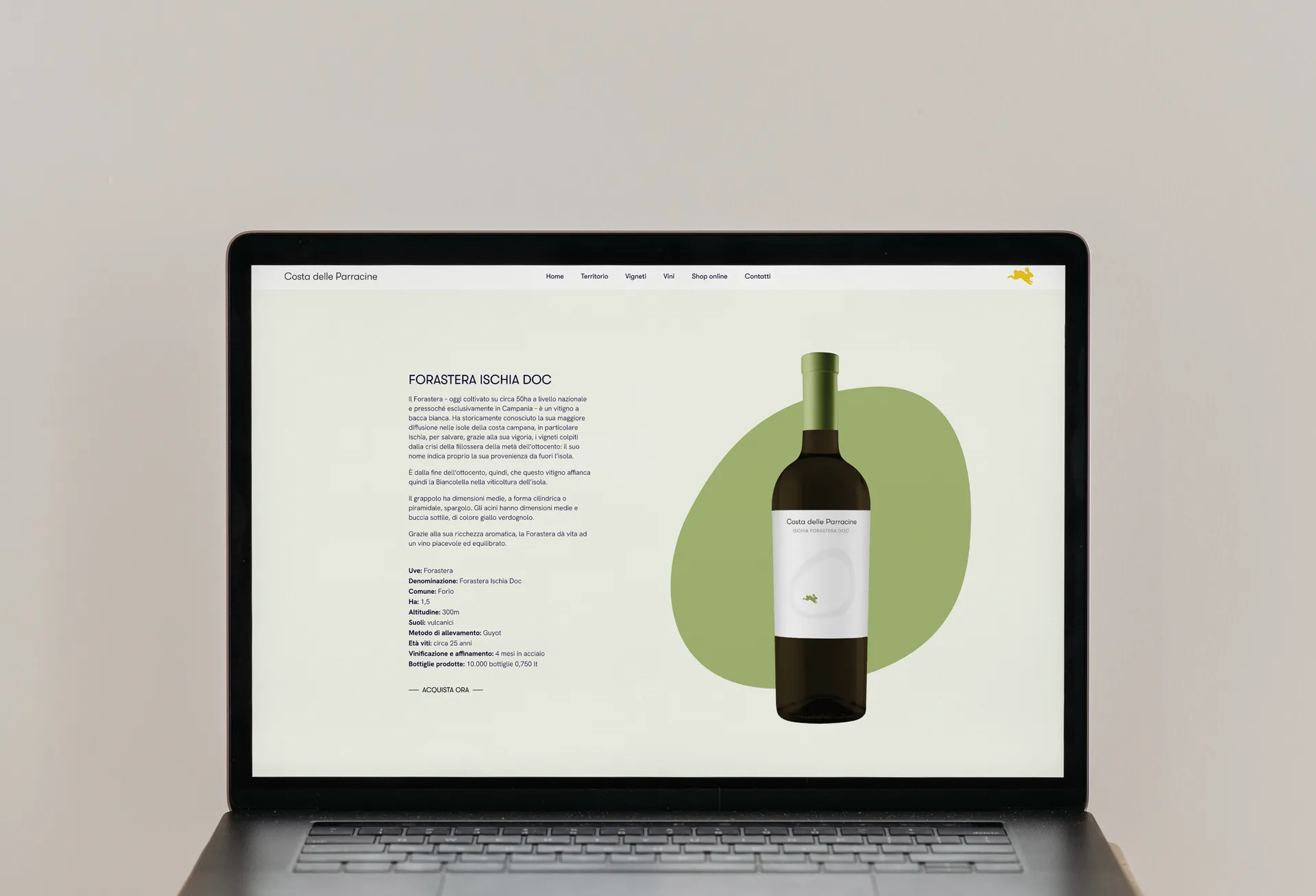 Scheda del vino Forastera Costa delle Parracine visualizzata su laptop