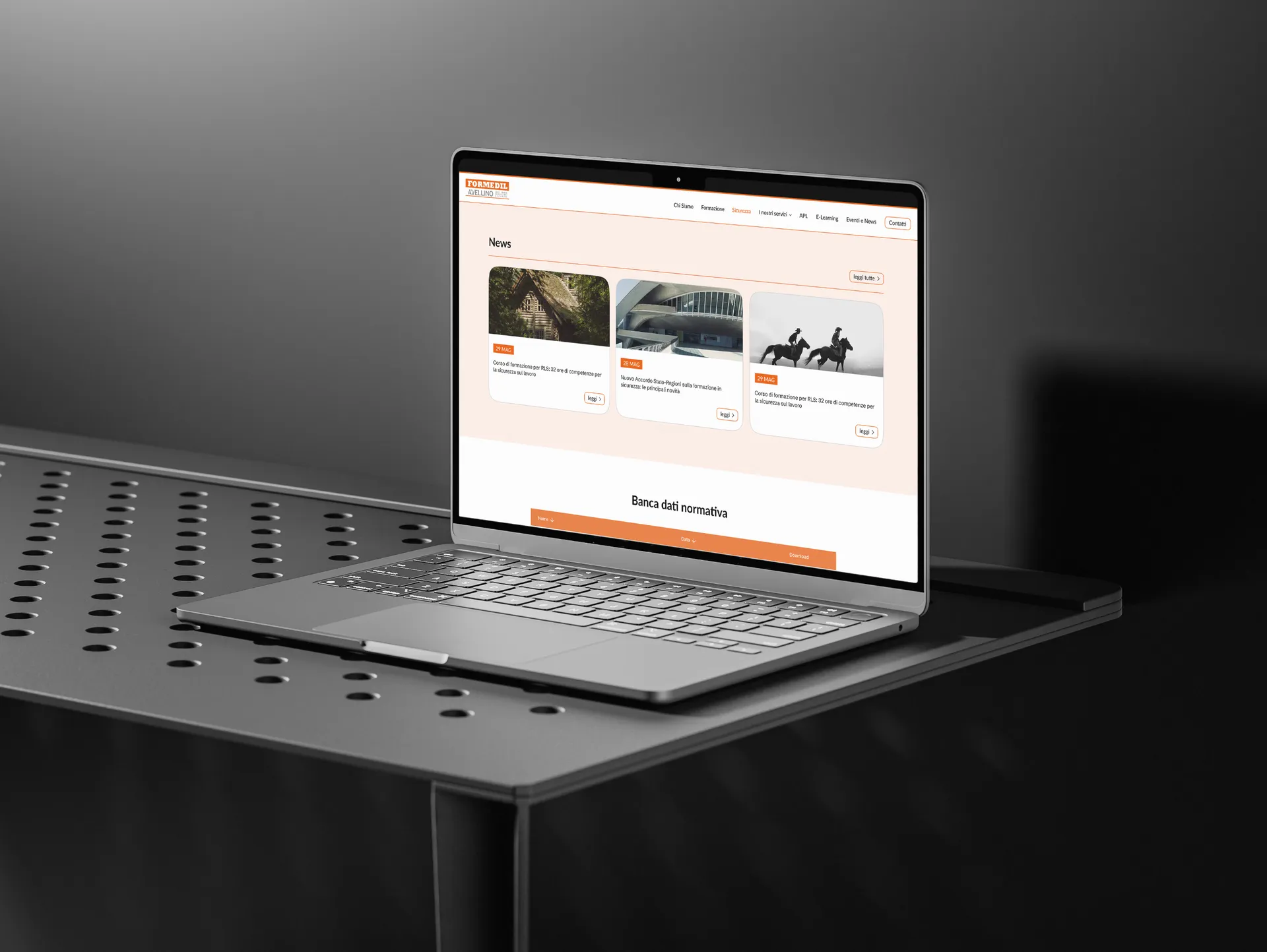 Sezione news del sito Formedil Avellino visualizzata su laptop