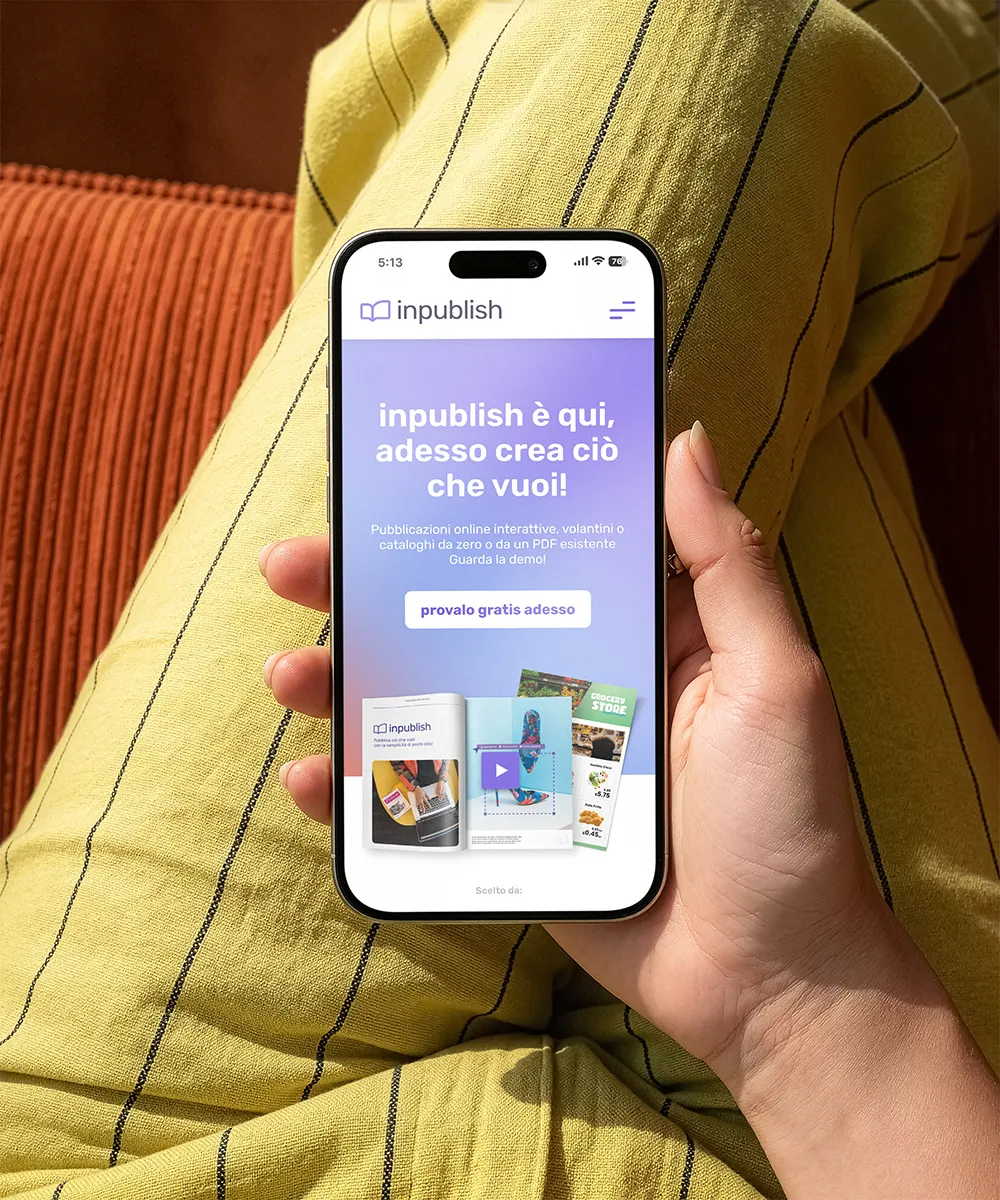 Homepage mobile del sito Inpublish visualizzata su smartphone